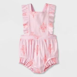 Cat & Jack Baby Girl Cotton Modal Pink Floral Ruffle Romper 12 Months